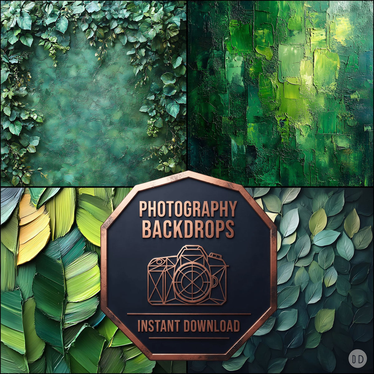 Lush Greenery digital photography backdrops, preview of the downloadable set