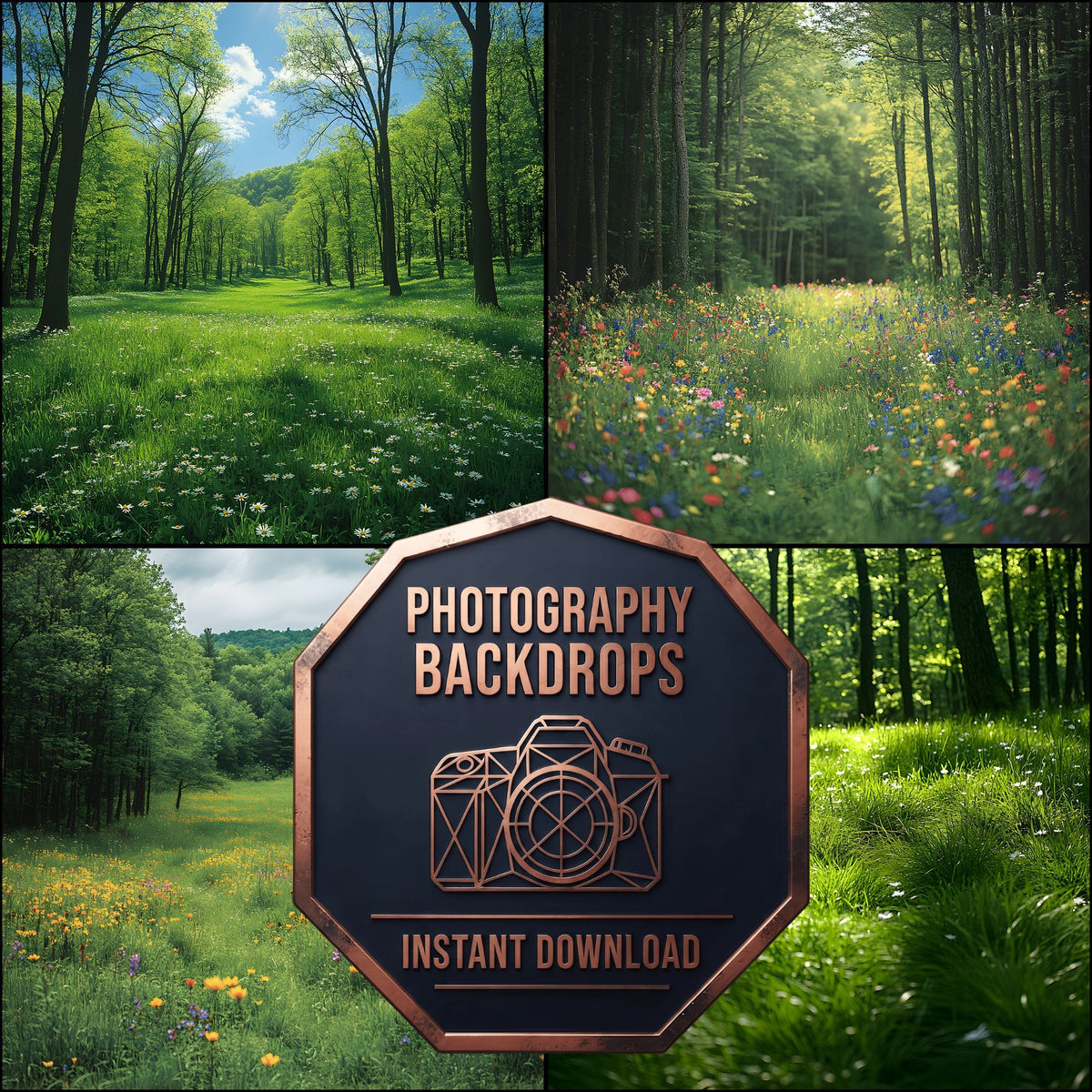 Lush Meadow cottagecore digital photography backdrops, preview of the downloadable set