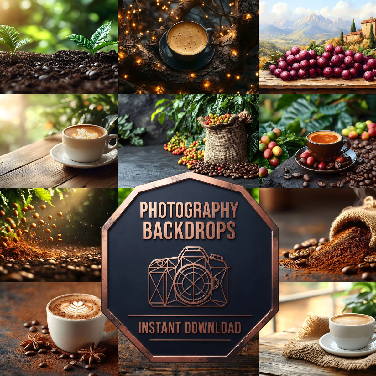 Magical Coffee digital photography backdrops, preview of the downloadable set