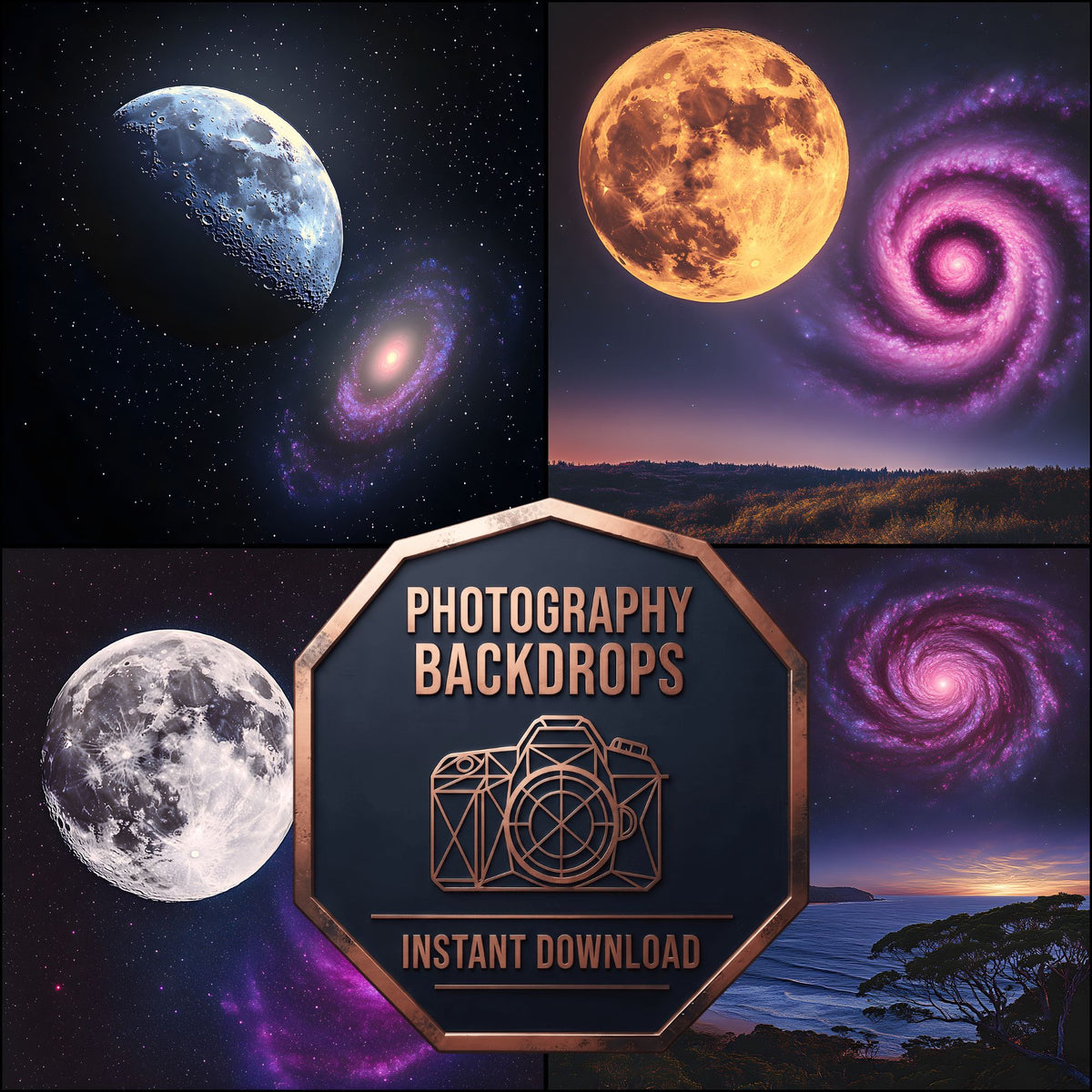 Majestic Moon celestial digital photography backdrops, preview of the downloadable set