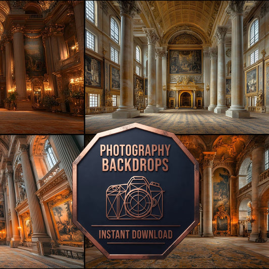 Majestic Royal Hall Columns digital photography backdrops, preview of the downloadable set