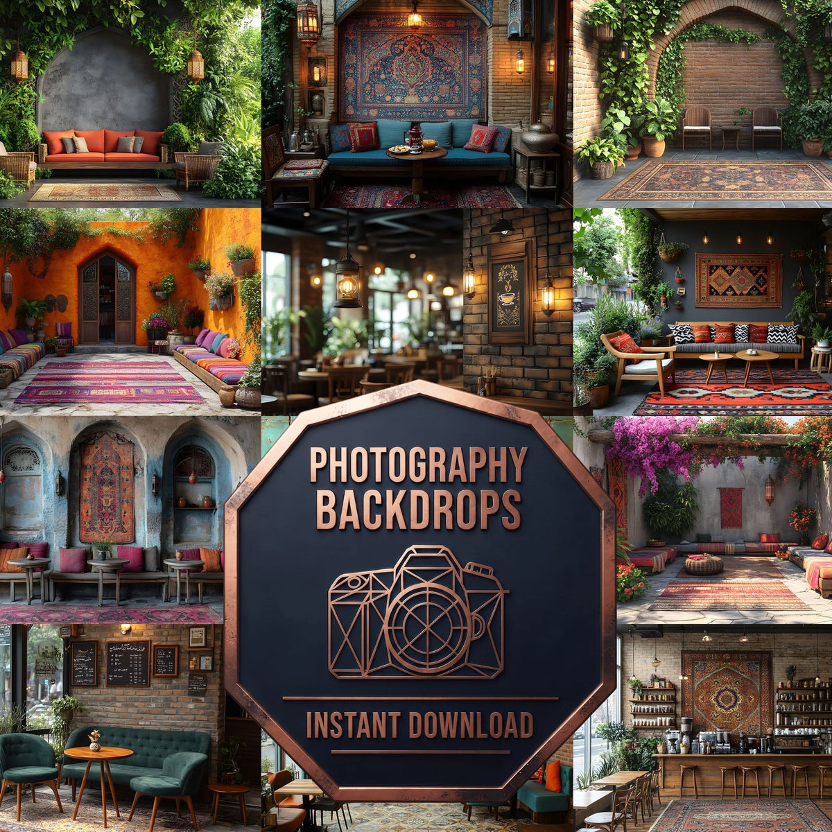 Middle Eastern Coffee Shop digital photography backdrops, preview of the downloadable set
