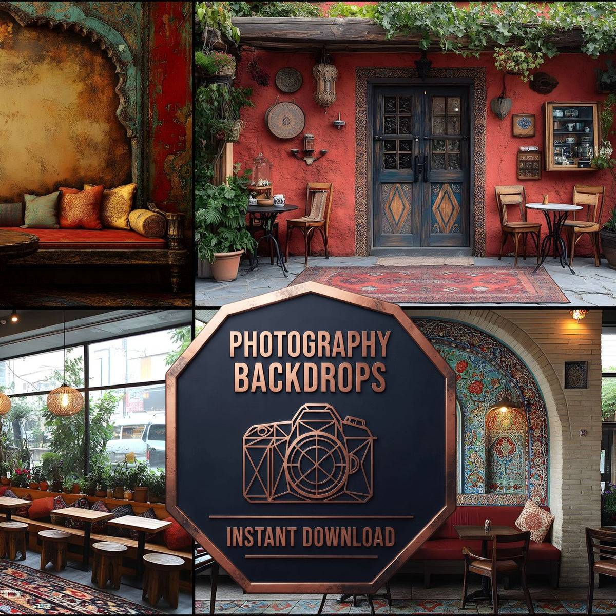 Middle Eastern Coffee Shop digital photography backdrops, preview of the downloadable set