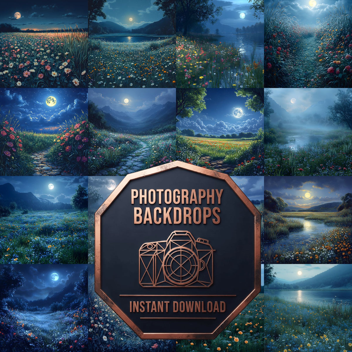 Moonlit Field Backdrop Images
