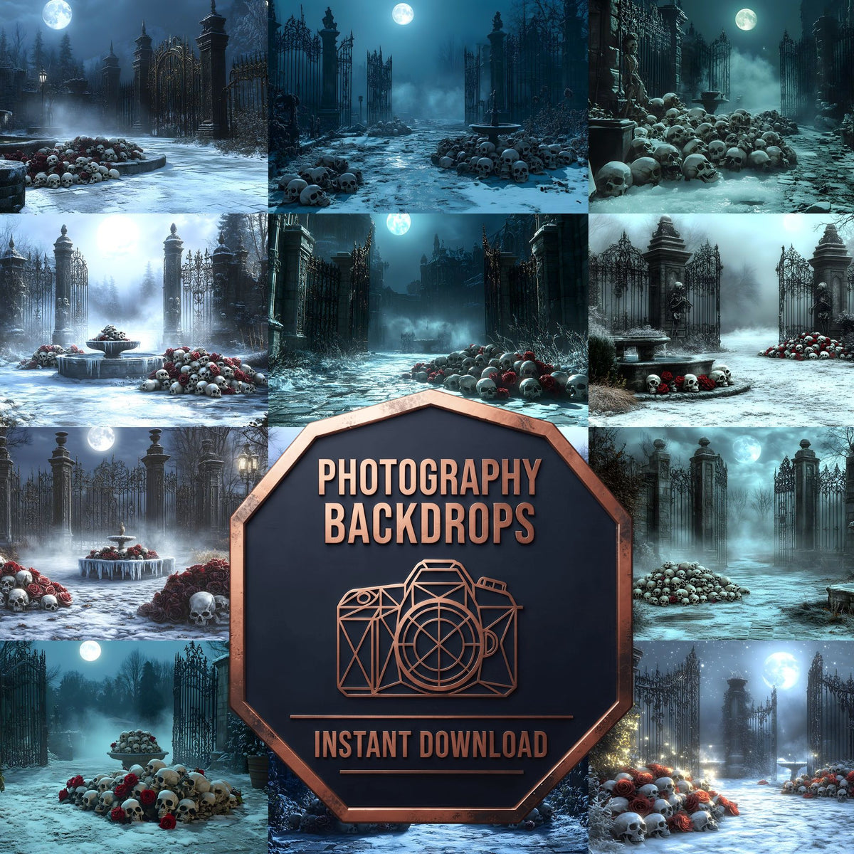 Moonlit Gothic Courtyard Backdrop Images