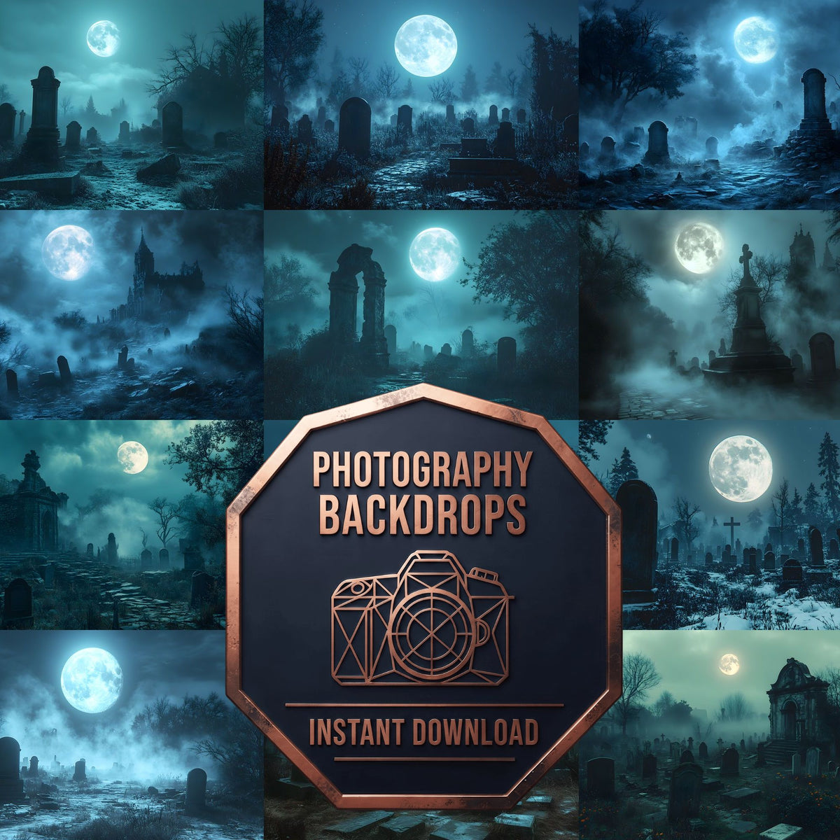 Moonlit Graveyard Backdrop Images