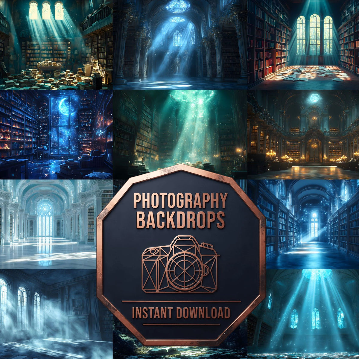 Moonlit Library Backdrop Images