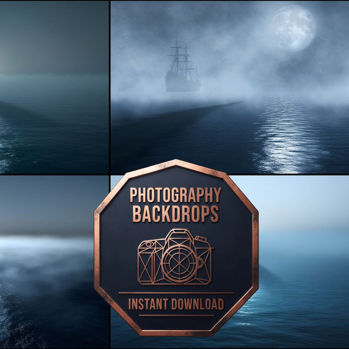 Moonlit Ocean Whale celestial digital photography backdrops, preview of the downloadable set