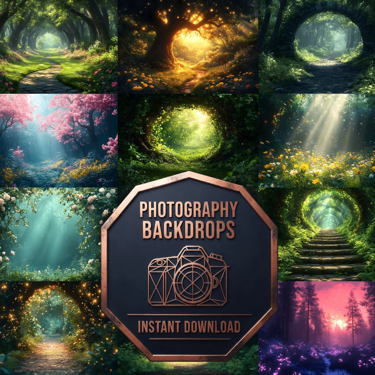 Mystic Fairy Forest digital photography backdrops, preview of the downloadable set