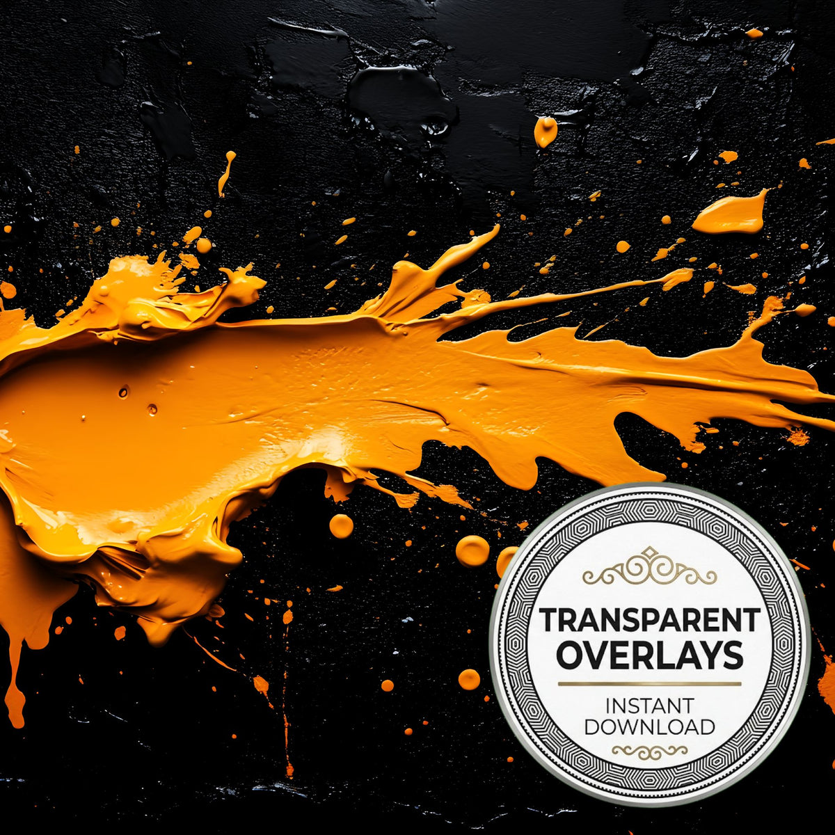 Orange Paint Splatter Abstract Splashes transparent PNG overlays for photo editing, cover preview