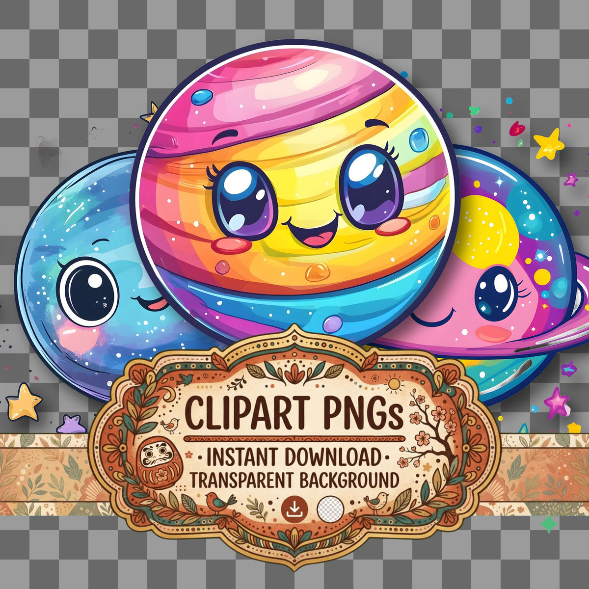 Planet Kawaii Style Clipart Pngs