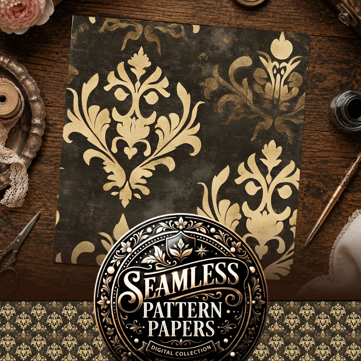 Regal Damask seamless pattern digital papers, cover preview
