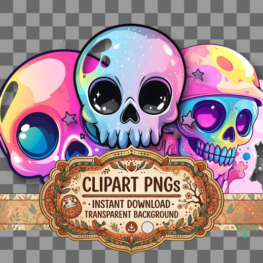 Skull Kawaii Style Clipart Pngs
