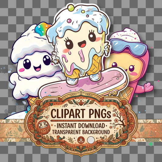 Snow Board Kawaii Style Clipart Pngs