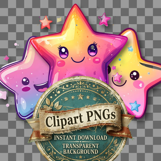 Star Kawaii Style Clipart Pngs