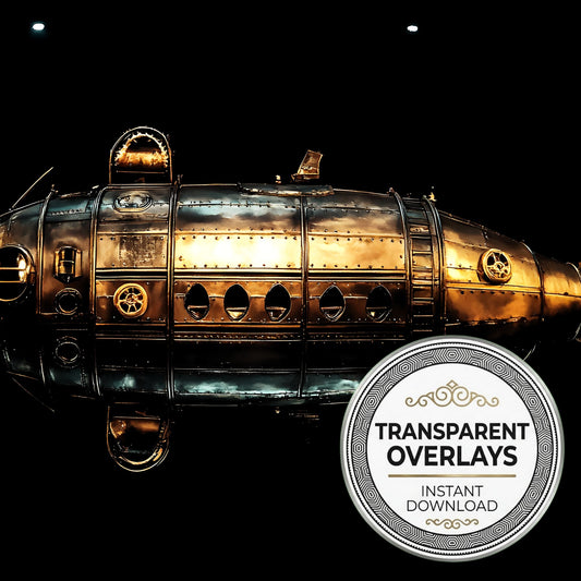 Steampunk Airship Surrounded Transparent Overlay Pngs