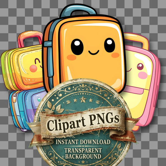 Suitcase Backpack Kawaii Style Clipart Pngs