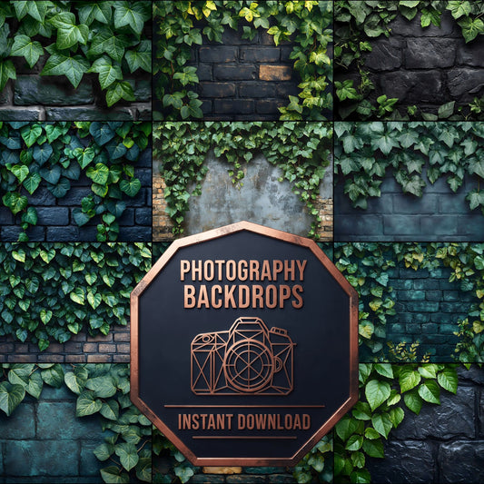 Summer Ivy Leaves digital photography backdrops, preview of the downloadable set
