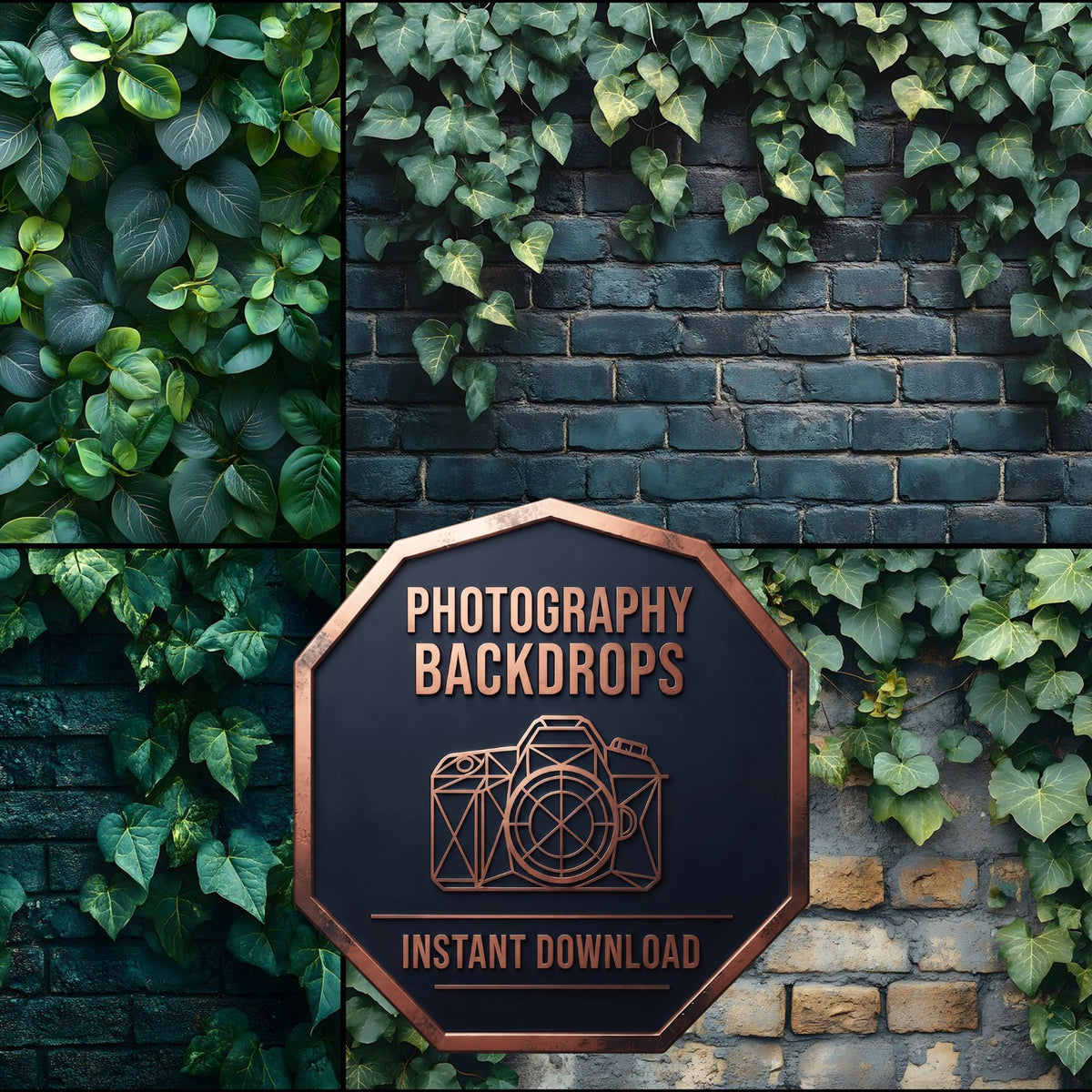 Summer Ivy Leaves digital photography backdrops, preview of the downloadable set