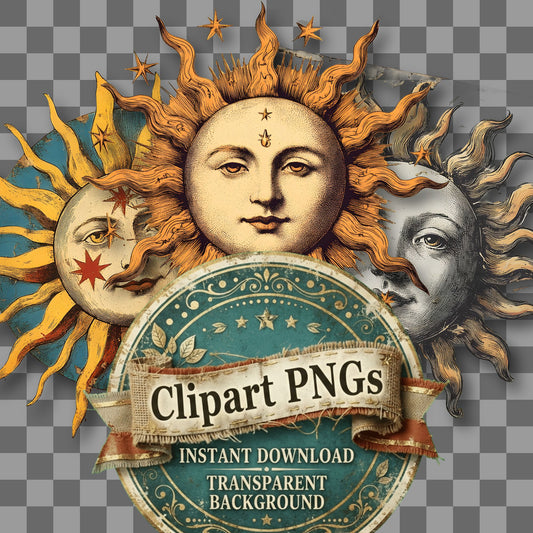 Sun Vintage Style Clipart Pngs