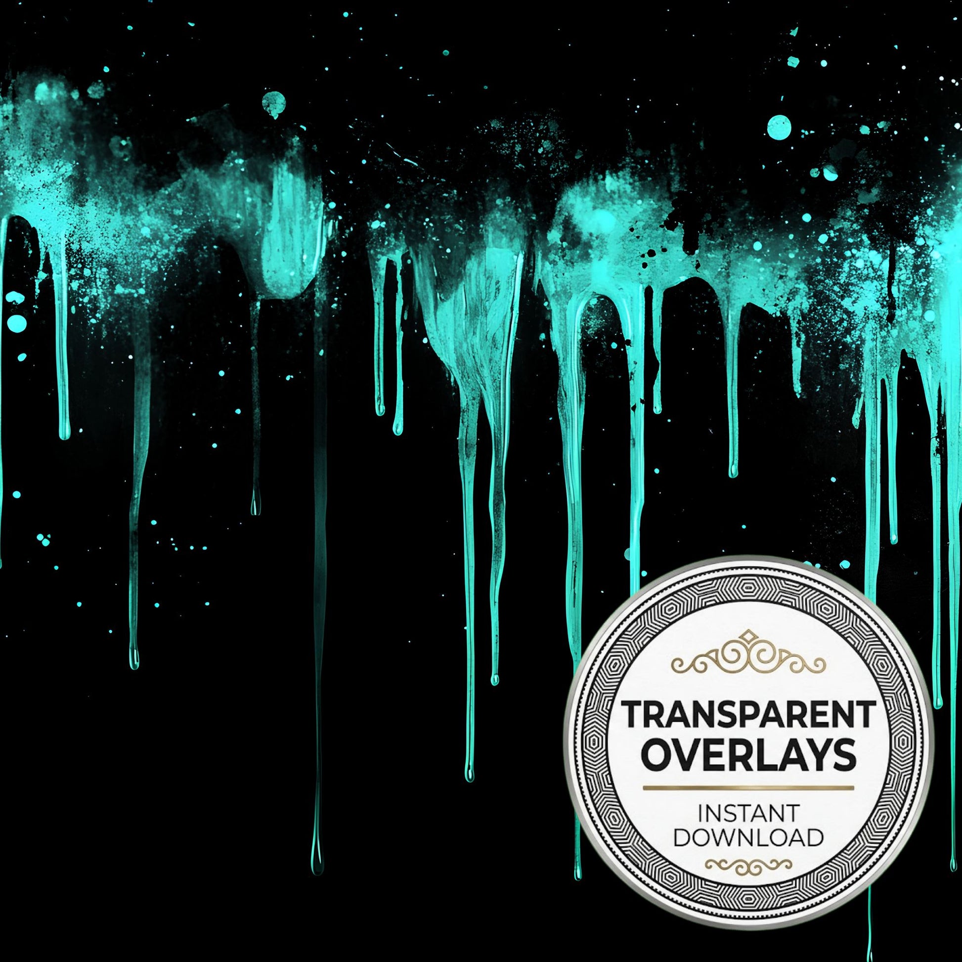 Teal Paint Drips Glowing Paint Transparent Overlay Pngs