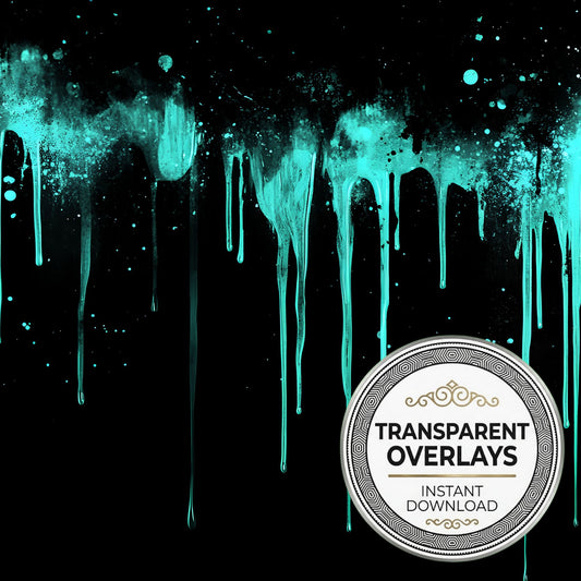 Teal Paint Drips Glowing Paint Transparent Overlay Pngs