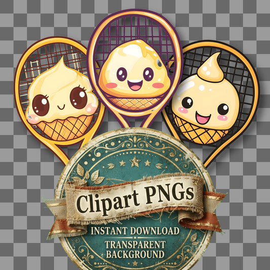 Tennis Racket Kawaii Style Clipart Pngs