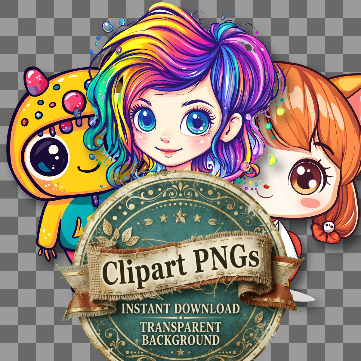 Train Kawaii Style clipart with transparent background, digital download cover