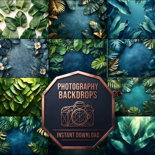 Tropical Banana Leaves Summer digital photography backdrops, preview of the downloadable set