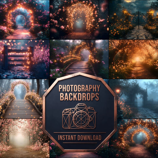 Twilight Fairy Garden floral digital photography backdrops, preview of the downloadable set