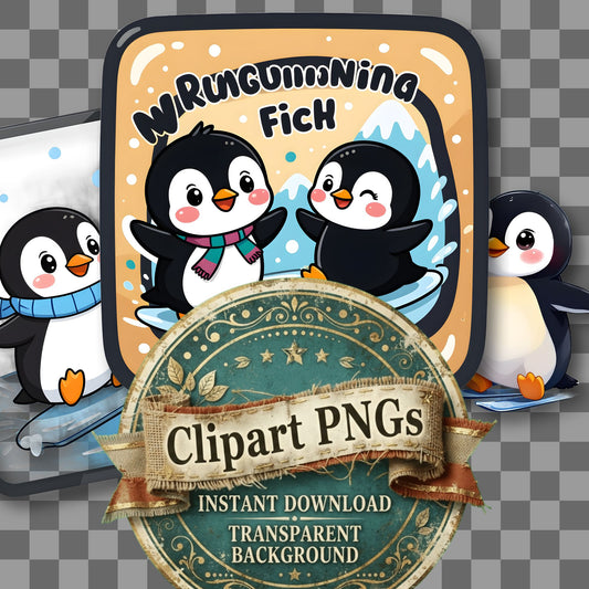 Two Chibi Penguins Sliding Clipart Pngs