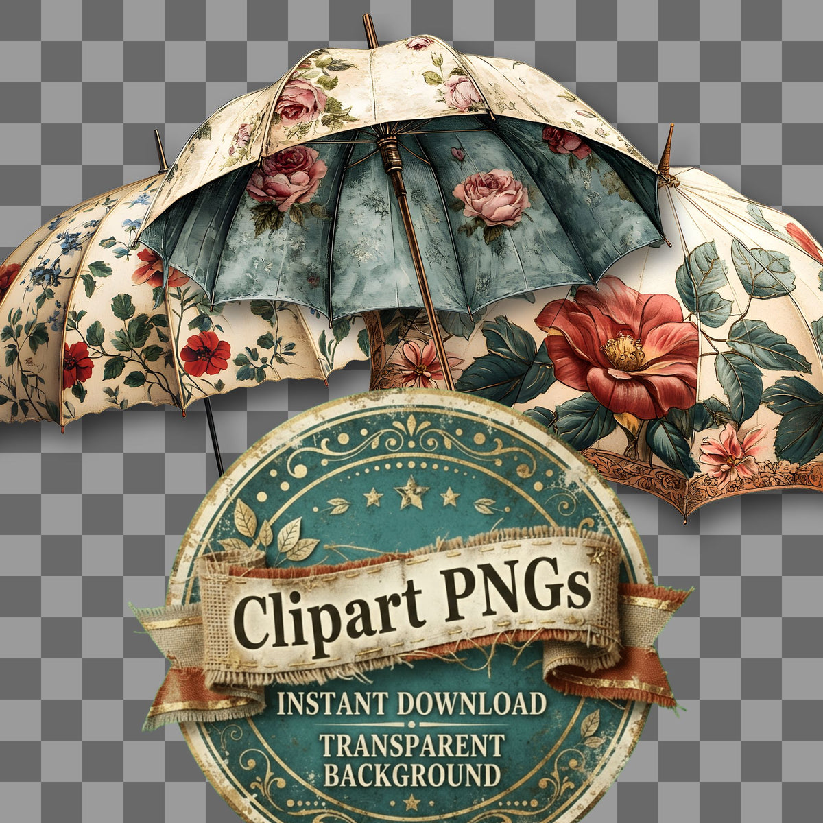 Umbrella Vintage Style Clipart Pngs