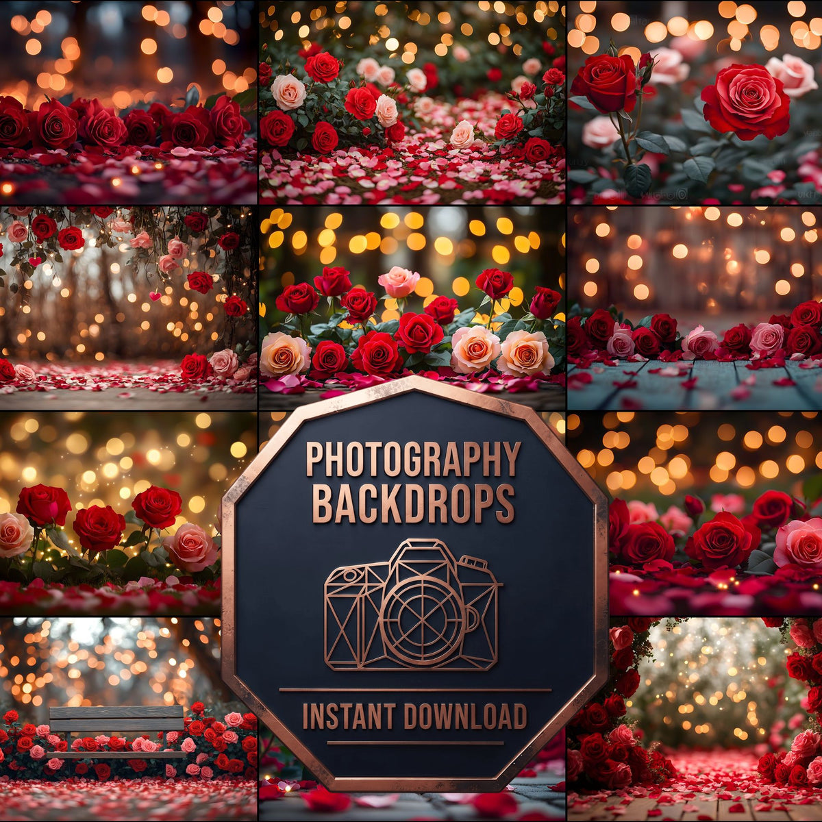 Valentine Rose Garden Valentine's floral digital photography backdrops, preview of the downloadable set
