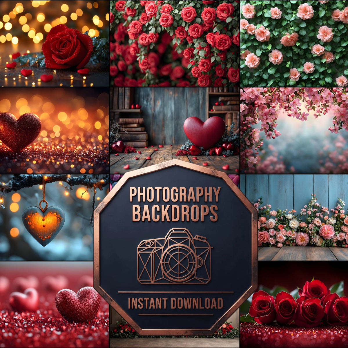 Valentine Valentine's digital photography backdrops, preview of the downloadable set