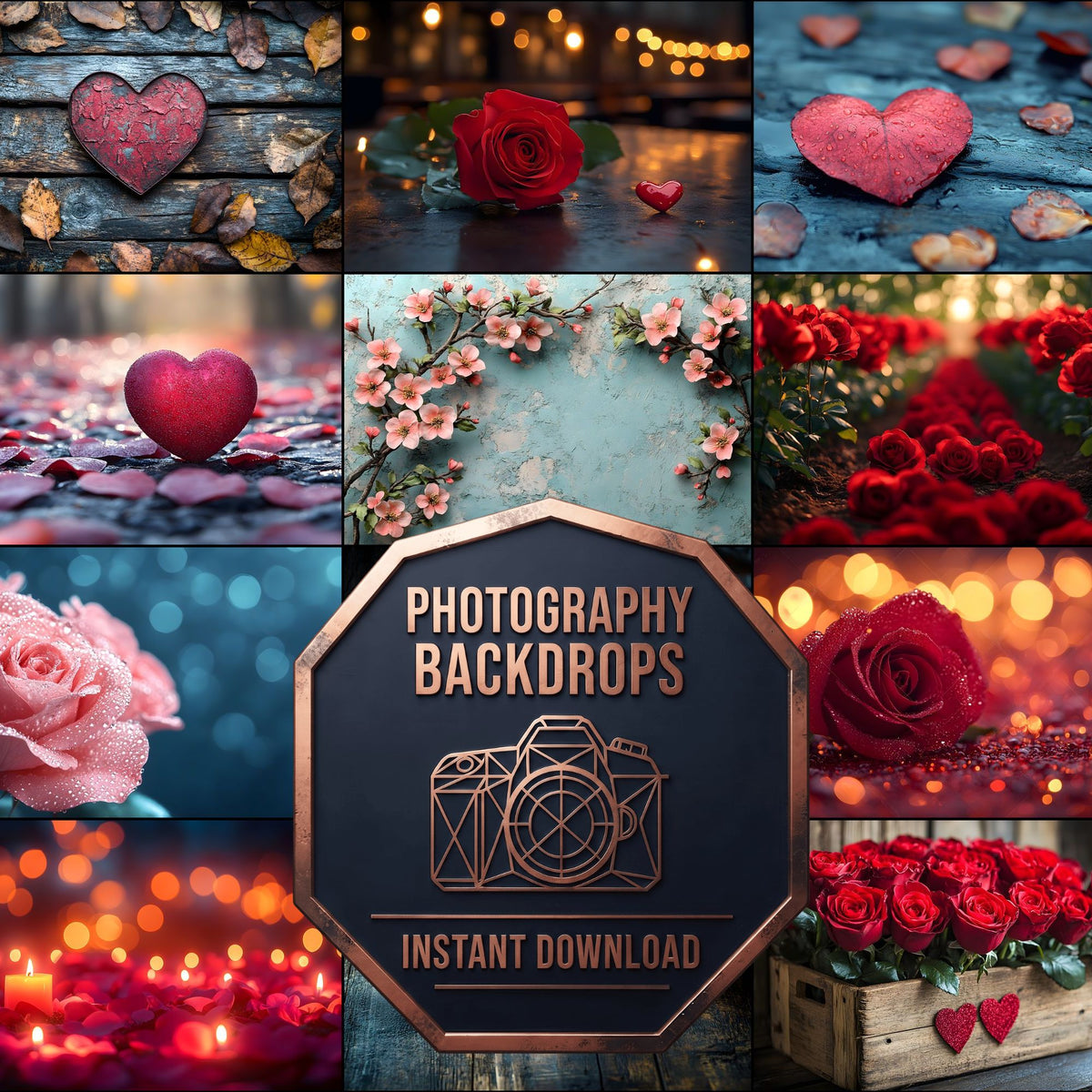 Valentine's Day digital photography backdrops, preview of the downloadable set