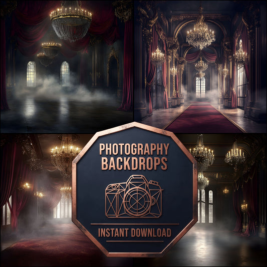 Vampire Ballroom Halloween digital photography backdrops, preview of the downloadable set