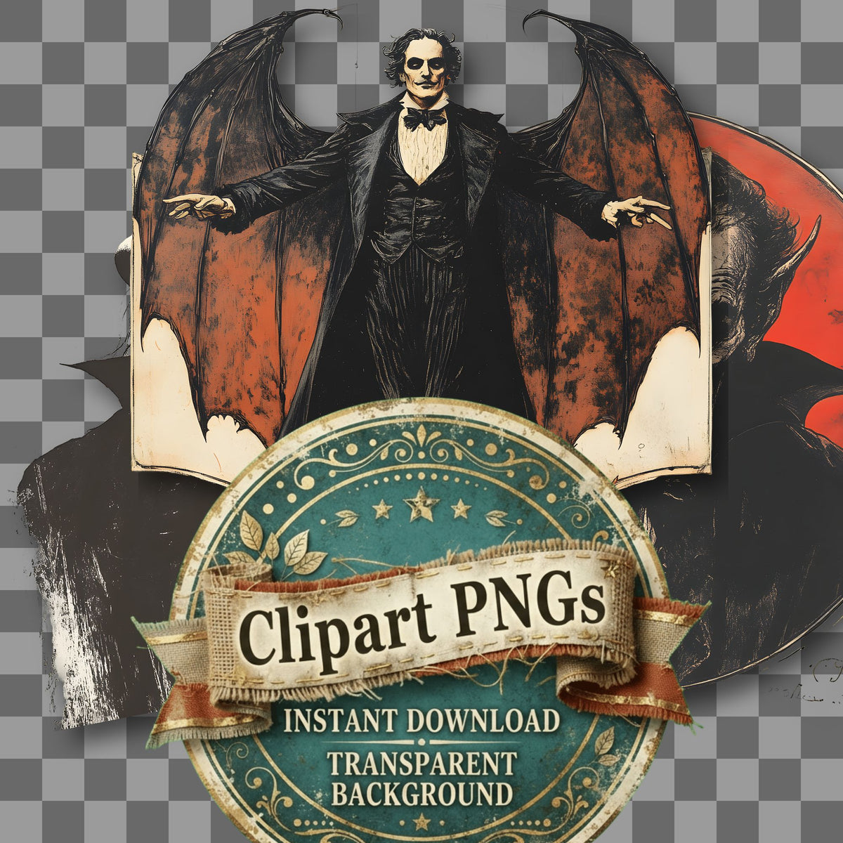 Vampire Vintage Style Clipart Pngs