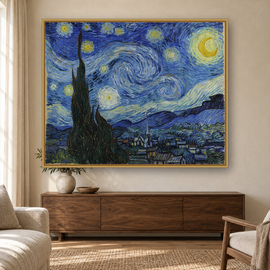The Starry Night by Vincent van Gogh — framed room mockup