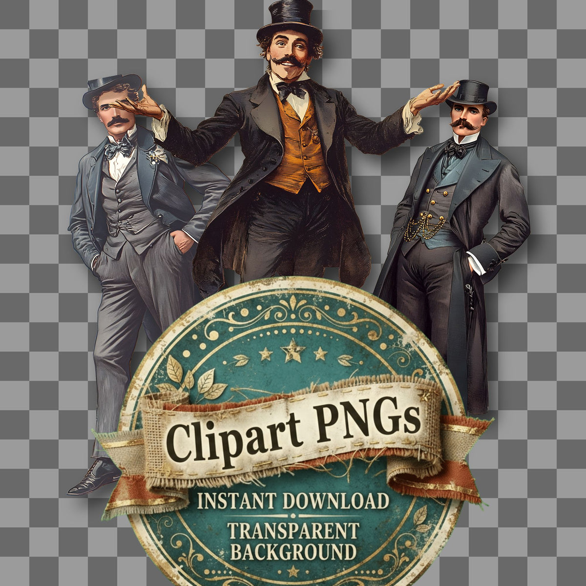 Victorian Man Vintage Style Clipart Pngs