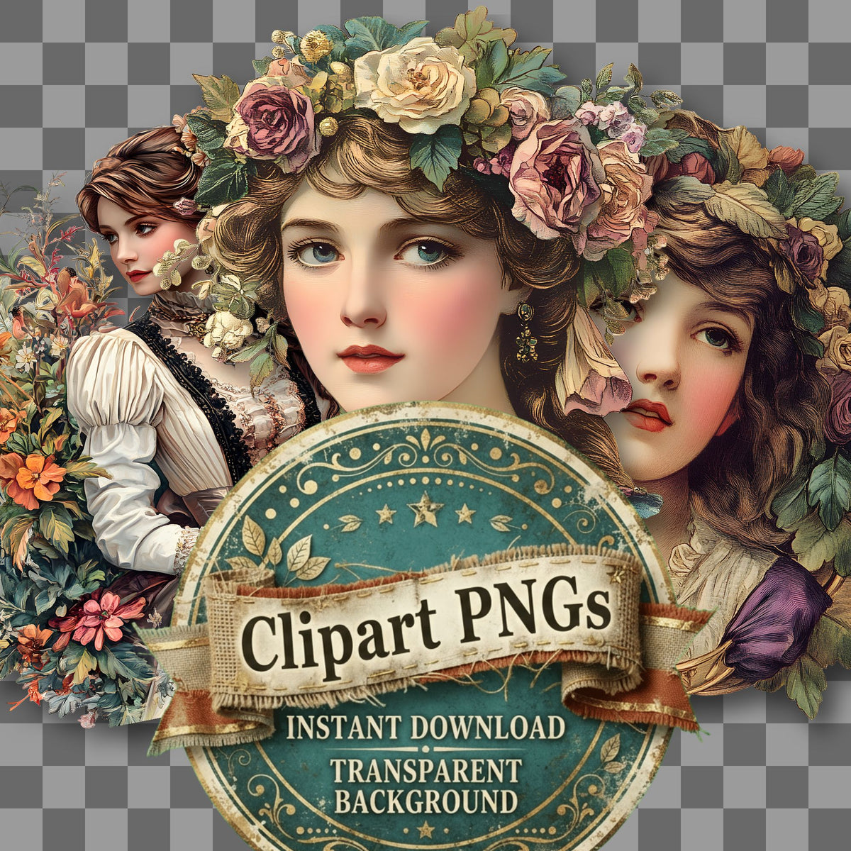 Victorian Woman Vintage Style Clipart Pngs