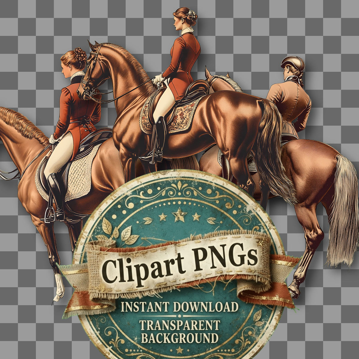 Vintage Equestrian Vintage Style Clipart Pngs