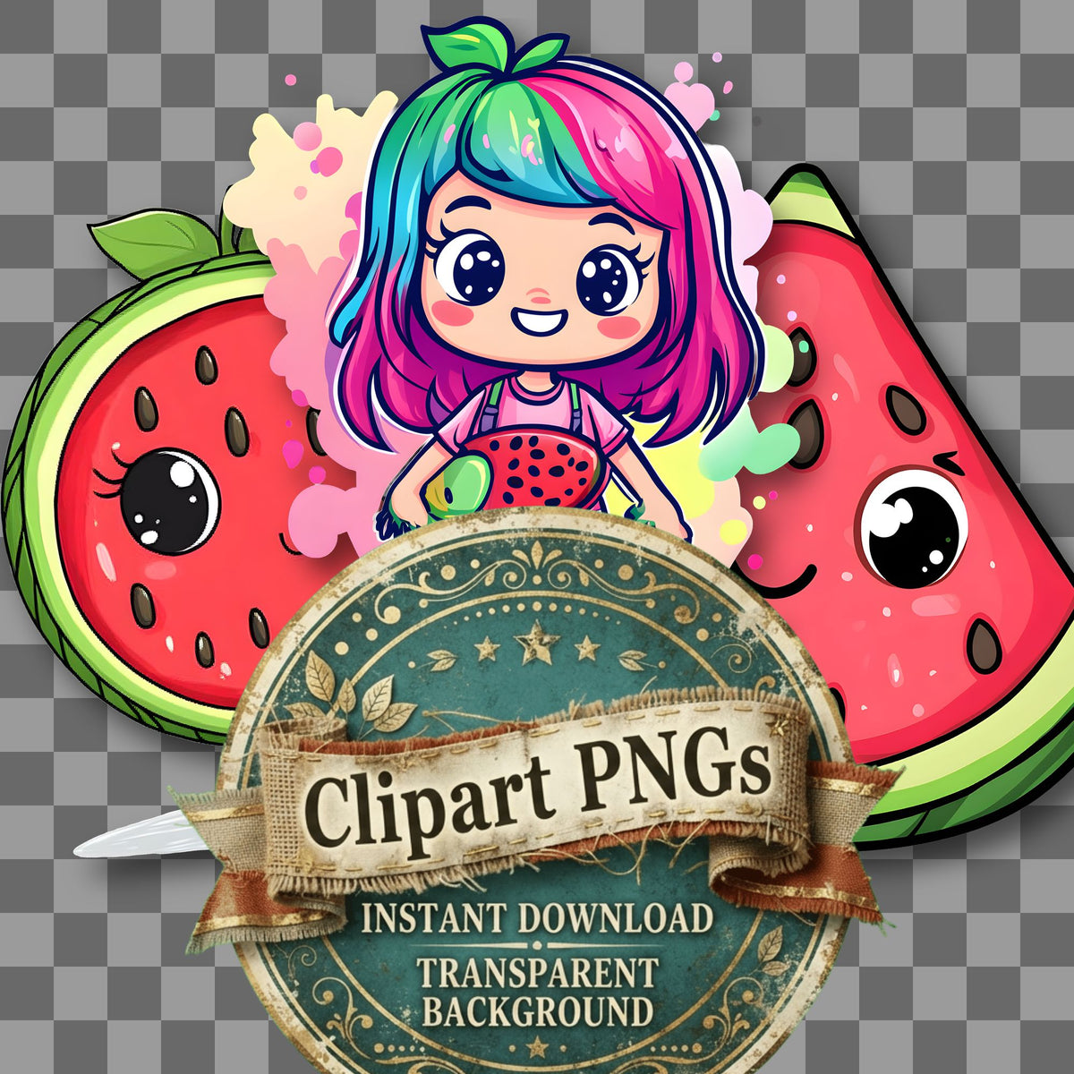 Watermelon Kawaii Style Clipart Pngs