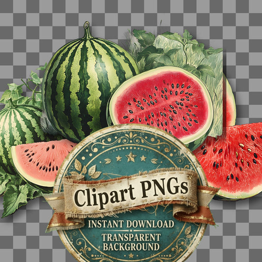 Watermelon Vintage Style Clipart Pngs