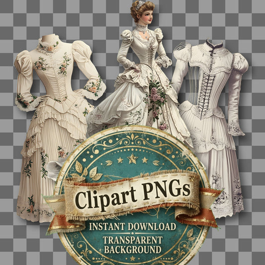 White Dress Vintage Style Clipart Pngs