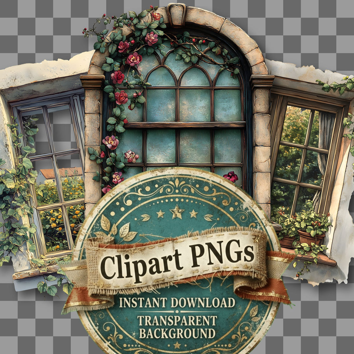 Window Vintage Style Clipart Pngs