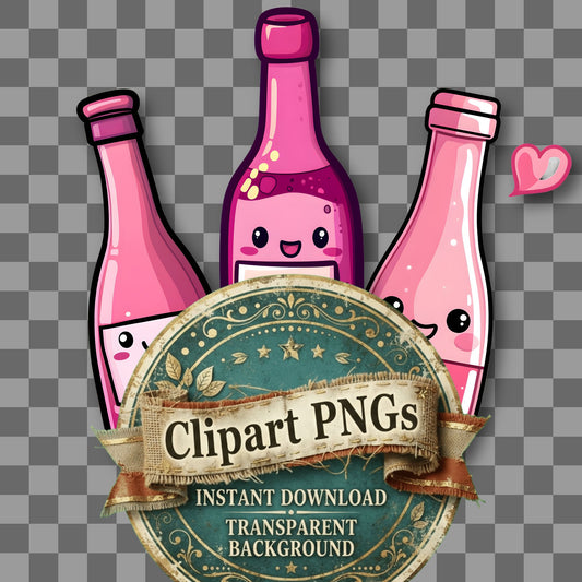 Wine Bottle Kawaii Style Clipart Pngs