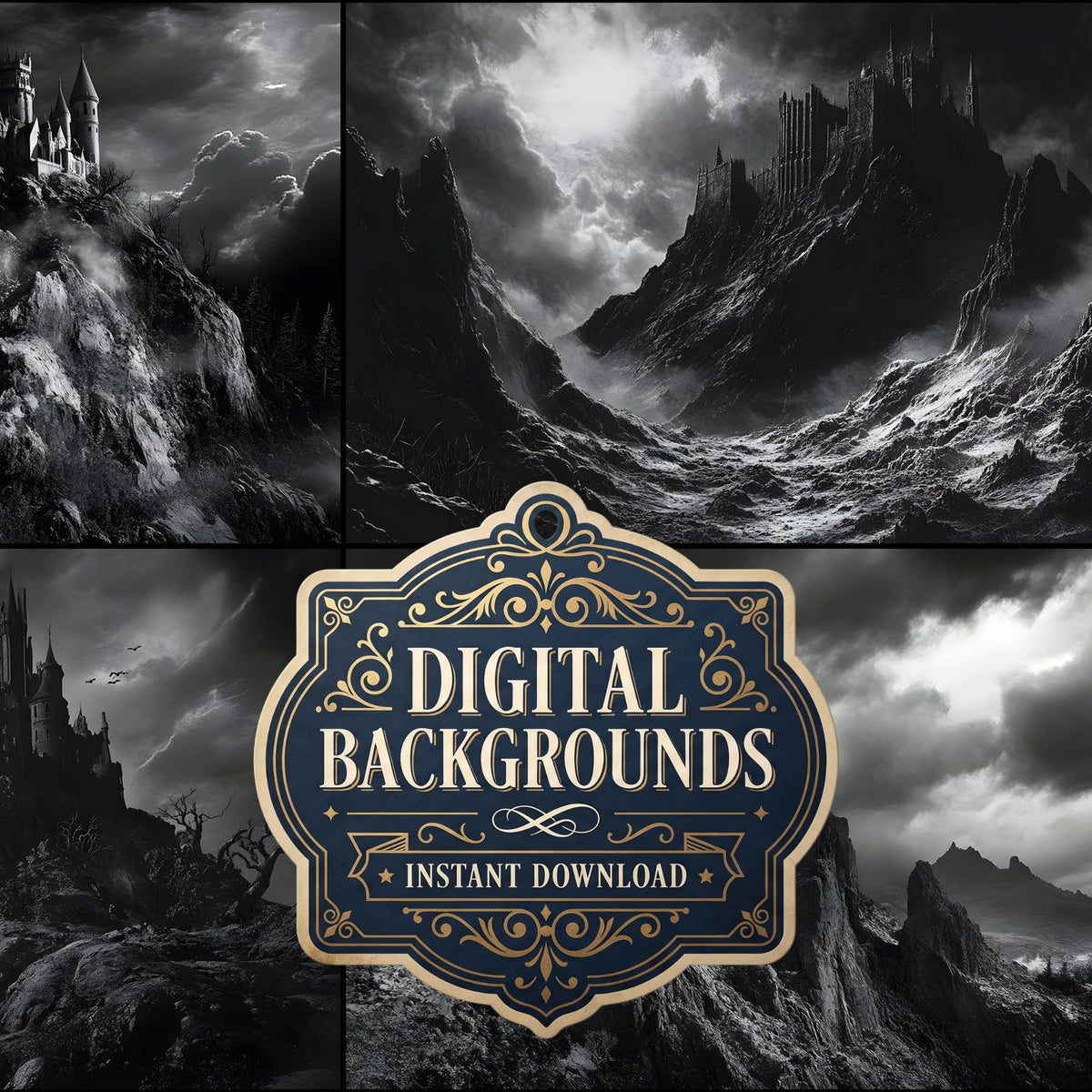 Witch’Castle On Jagged Mountain Dark Sky Backdrop Images