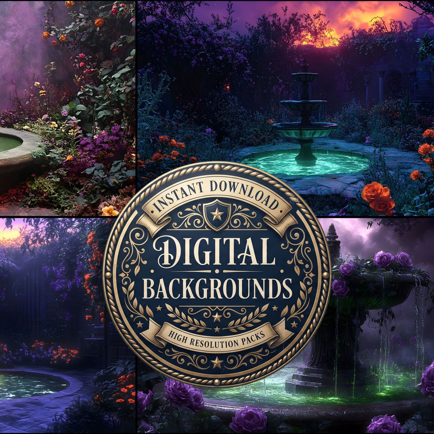 Witchs Eerie Garden Backdrop Images