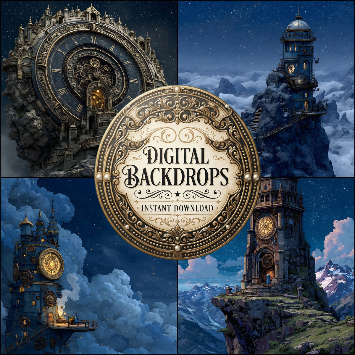 Wizardsteampunk Mountain Tower Backdrop Images