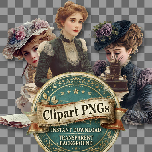 Woman Writer Vintage Style Clipart Pngs
